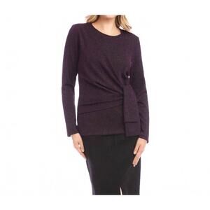 NEW KAREN KANE long sleeve metallic knit side tie top in eggplant